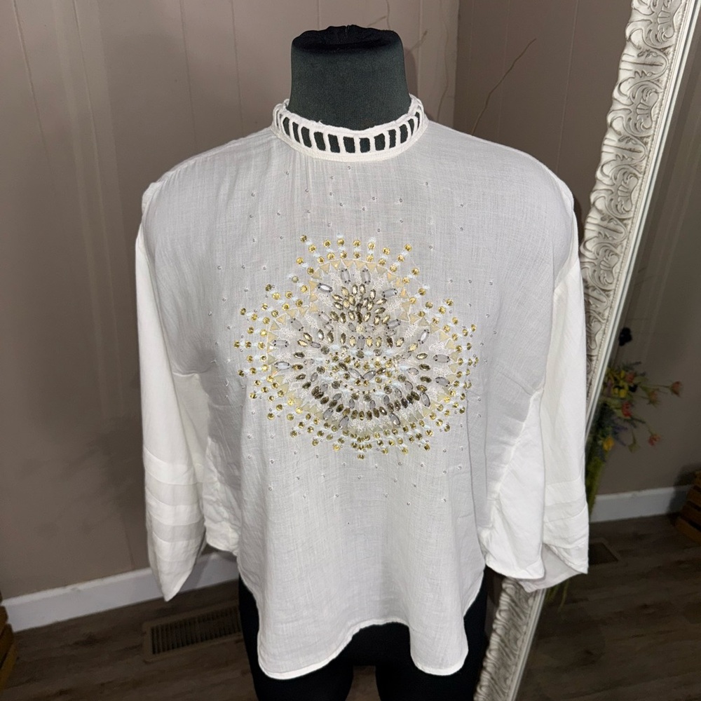 Free People • Heart of Gold Button Back Cotton Blouse - Picture 5 of 16